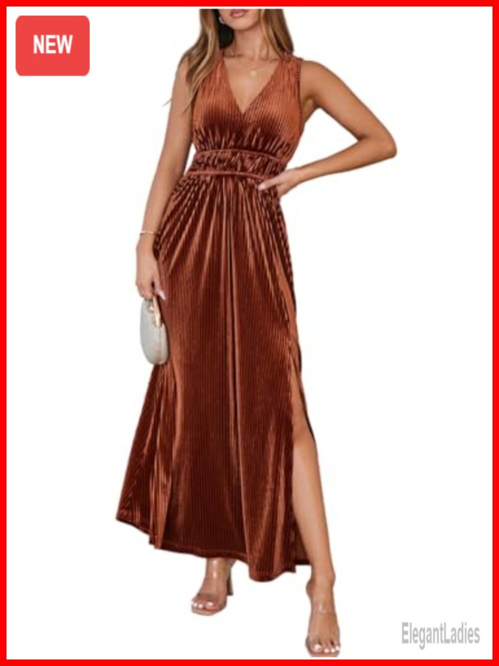 Sleeveless Velvet Maxi Dress High Slit Formal Wedding Guest Cocktail